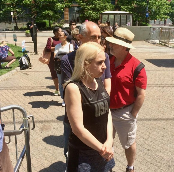 Ever Clueless, RIOC Abandons Residents Again During Subway Shutdown Before noon, waiting lines at the Tram stretched out to the Loop Road. They'd get worse as the afternoon increased demand.